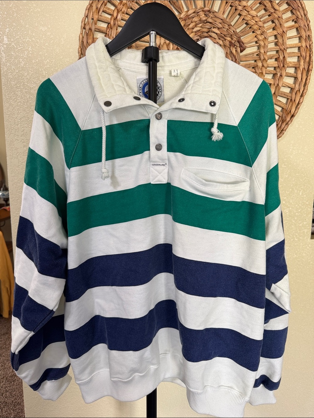 Vintage Green Line International Rugby Style Striped Pullover Polo Shirt Large